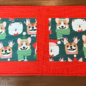 Christmas Dogs Table Runner | Holiday Theme  Runner | Quilted Runner | Table Topper |  Quilted Runner | Modern Table Runner |Christmas Decor