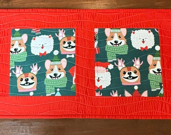 Christmas Dogs Table Runner | Holiday Theme  Runner | Quilted Runner | Table Topper |  Quilted Runner | Modern Table Runner |Christmas Decor