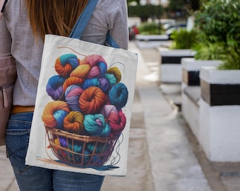 Bolsa de mano con cesta de lana de colores: almacenamiento para proyectos de tejido y crochet
