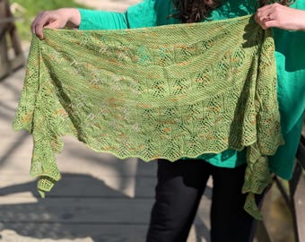 Flowing Well Shawl + Shawlette – Crescent Lace Knitting Pattern, 2 Sizes, Fingering Weight, Digital PDF