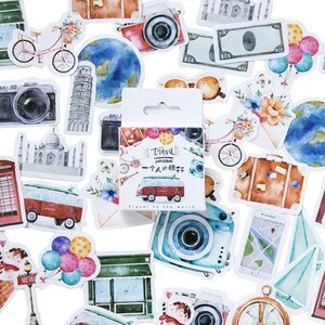 Juego de 45 pegatinas de viaje para aventuras, diarios, equipaje, botella de agua, álbumes de recortes, pegatinas de bricolaje, pegatinas de diario, pegatinas para portátiles
