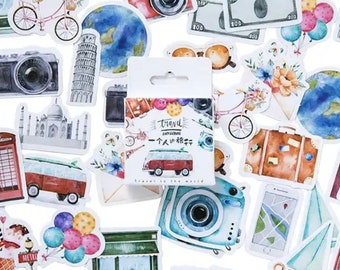 Set of 45 Pcs Travel Stickers  | Adventure | Journaling | Luggage | Waterbottle | Scrapbooking | Stickers DIY | Journal Stickers