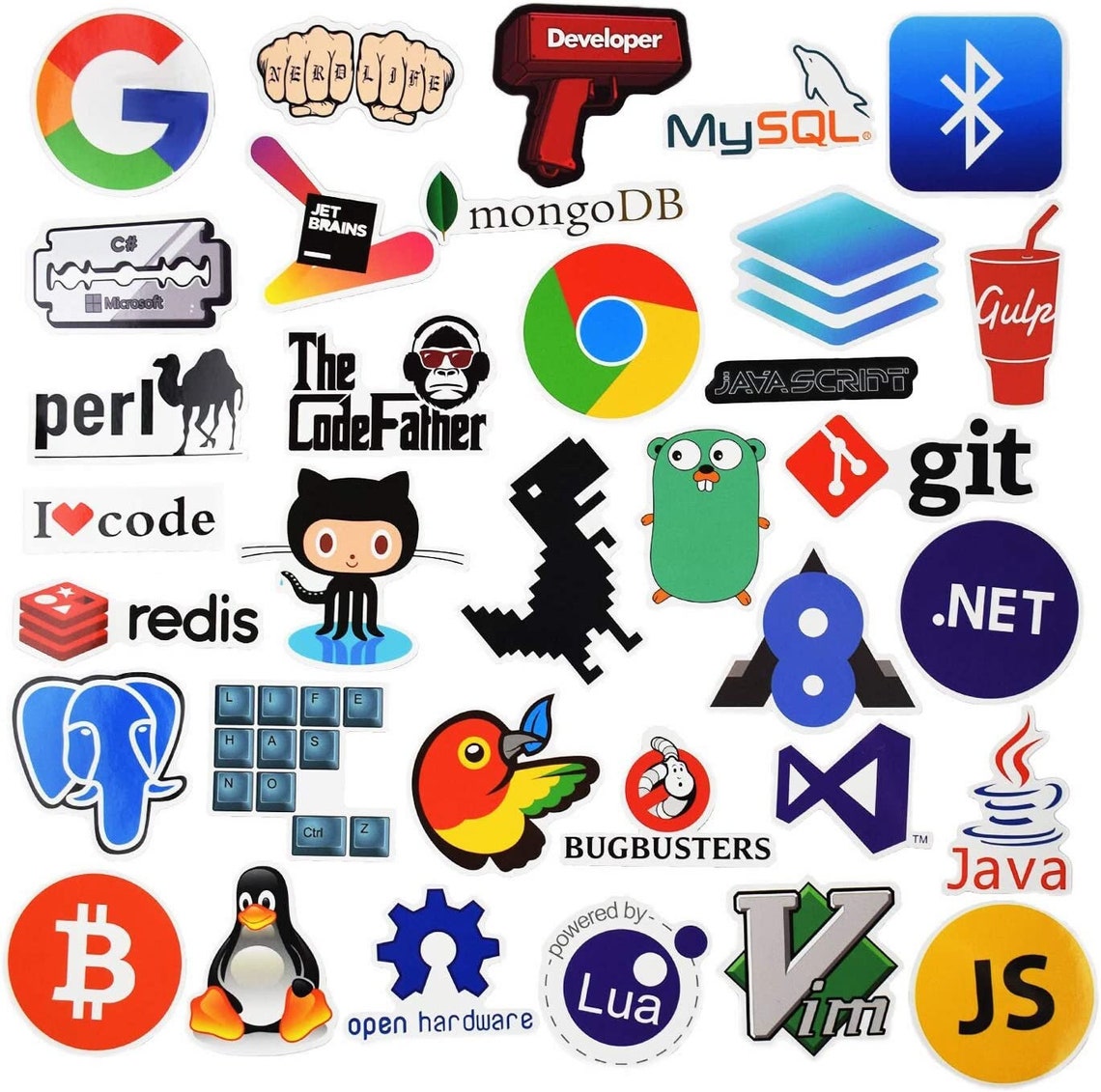 Set of 100 Programming Stickers for Developer, Includes R, C ++, Python ...