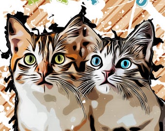 Custom Two Pet Portraits, Pet Illustration, Personalized Pet Portraits, Vector Pet Portrait, Custom Illustration Pet, Dog Animation Digital