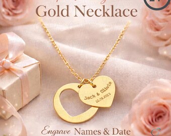 Personalized Heart Necklace | Love Necklace | Custom Engraved Names & Date | Rose Gold Heart Pendant | Personalized Jewelry | Gift for her