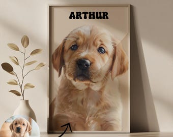 Custom Pet Art, Pet Drawing Poster, Watercolor Painting Pet, Using Pet Photo Personalized, Digital Pet Portraits, Pet Lover and Couple Gift