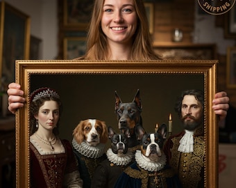 Multiple Royal Pet Portrait, Custom Royal Pet & Owner Portrait, Funny Noble Family Gift, Personalized Renaissance Style Pet,King Dog or Cat