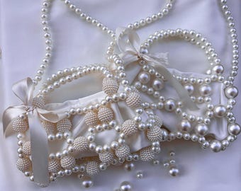 Pearl Beaded Bag Pearl Clutch Bag, Pearl Wedding Handbag, Pearl Evening Bag, Pearl Purse, White Bridal Handbag, Bridal Clutch,Wedding Clutch