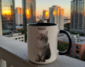 Custom Pet Mug – Personalized Dog or Cat Portrait Cup with Name – Cute Pet Lover Gift – Ceramic Coffee Mug – Custom Pet Illustration