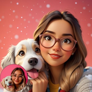 Pixar Picture,Disney drawing,Pet Cartoon,Owner and Pet drawing from photo,Pet and Owner Portrait,Pixar,Personalized Cartoon,3D Cartoon Style