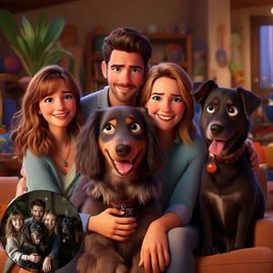 Large Family Cartoon Portrait,Big Family Portrait,Custom Family Cartoon,Cartoon Portrait, Custom Family Portrait Cartoon,3D Cartoon Family