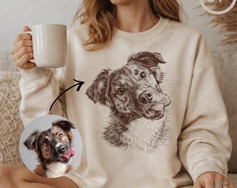 Sudadera personalizada para mascotas / Sudadera personalizada para perros y gatos / Sudadera con nombre de mascota / Regalo único para amantes de las mascotas / Sudadera con cuello redondo con retrato de mascota dibujado
