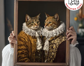 Custom Two of Pets Portrait,Pet and Owner Portrait,Family Pet Portrait,Renaissance Dog Portrait from Photo,Multi Pet Portrait Canvas,Digital