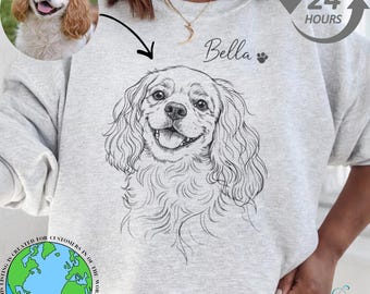 Personalized Pet Sweatshirt Line Art | Custom Dog or Cat Drawing | Pet Portrait Sweatshirt Front Back Print | Animal Art |Gift Lovers Unisex