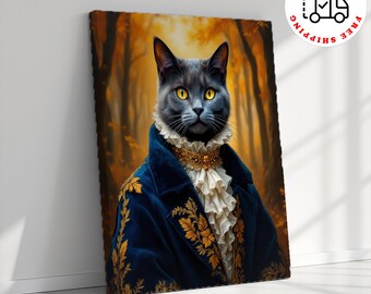 Custom Pet Portrait Painting Canvas,Pet Lovers Gift,Royal Pet King Portrait,Digital Art,Portrait Art Design,Personalized Pet,Renaissance Cat
