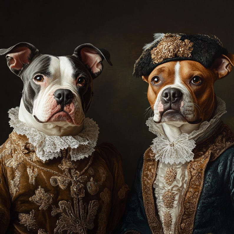 Custom Two of Pets Portrait Renaissance, Royal Pet King Portrait Art ...