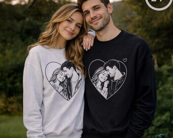 Custom Line Art Couple Sweatshirt |  Personalized Photo Sweatshirt |  Valentine’s Day Gift |  Anniversary Gift | Personalized Sweatshirt
