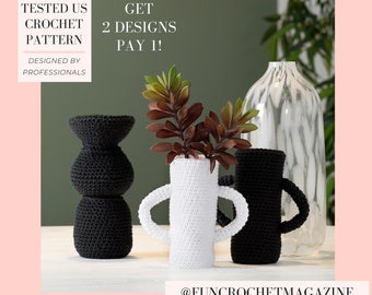 Häkelanleitung 2 Arten modernes Design Vasen, Dekorative Vase, Wohndeko Vase, geprüftes Englisch & Niederländisch PDF, designed von Profis