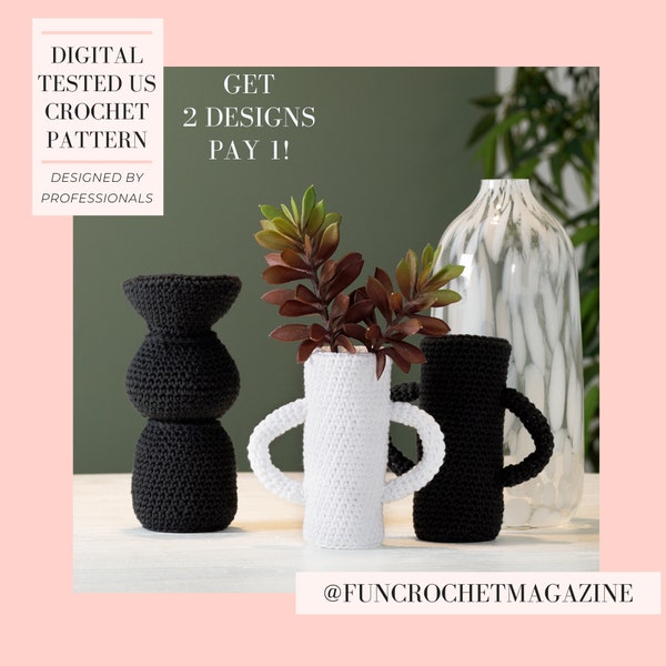 Crochet pattern 2 types of modern design vases, decorative vase, home decor vase, tested English & Dutch PDF, designed by professionals