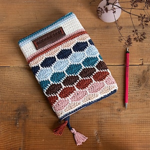 Patrón de crochet para portada de libro, funda para libro, funda para agenda personal con etiqueta propia, PDF probado en inglés estadounidense y holandés, diseño profesional.