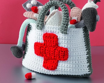 Compleet haakpatroon dokterskoffertje - Inclusief tas, stethoscoop, pillen, pleister, spuit en meer! De complete serie, getest haakpatroon!