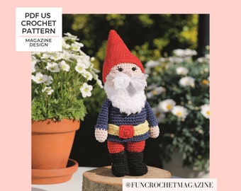 Crochet pattern garden gnome, gnome amigurumi pattern, tested US English & Dutch pdf, magazine design