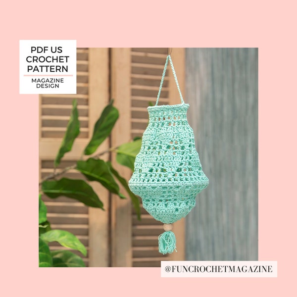 Crochet pattern stylish chandelier lamp, lampshade, lantern, home deco lamp, table decoration, US English & Dutch pdf, magazine design