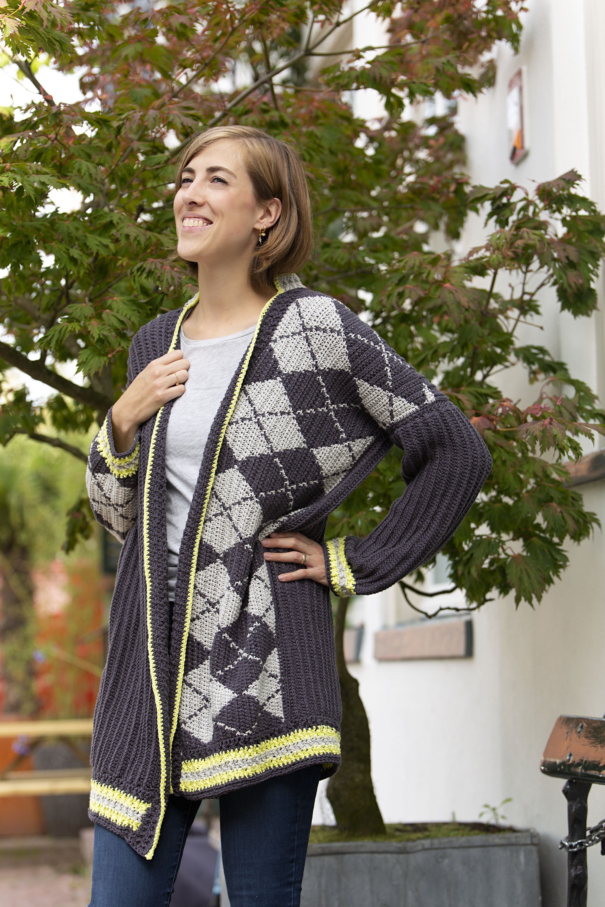 カーディガン KNITTED BULKY BRUSH ARGYLE CARDIGAN HM1496 MUSINSA | KNITTED Bulky Brush Argyle Cardigan BLACK