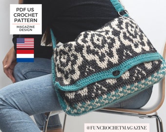crochet pattern Flower tote Bag tapestry crochet, shopper, big bag, tested US English pdf with diagram, images, professional design
