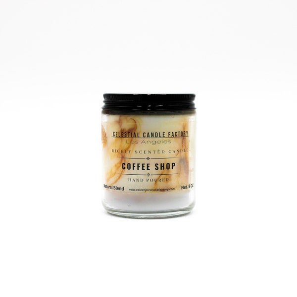 Hand poured 8 oz Candle Jar, Coffee Shop Scented Marble Candle - Coffee Shop