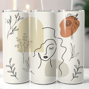 Boho Girl 20 oz Tumbler Wrap Sublimacja Design, Cyfrowe pobieranie PNG, Natychmiastowe pobieranie PDF, Neutralny Boho Prosta Tumbler Wrap