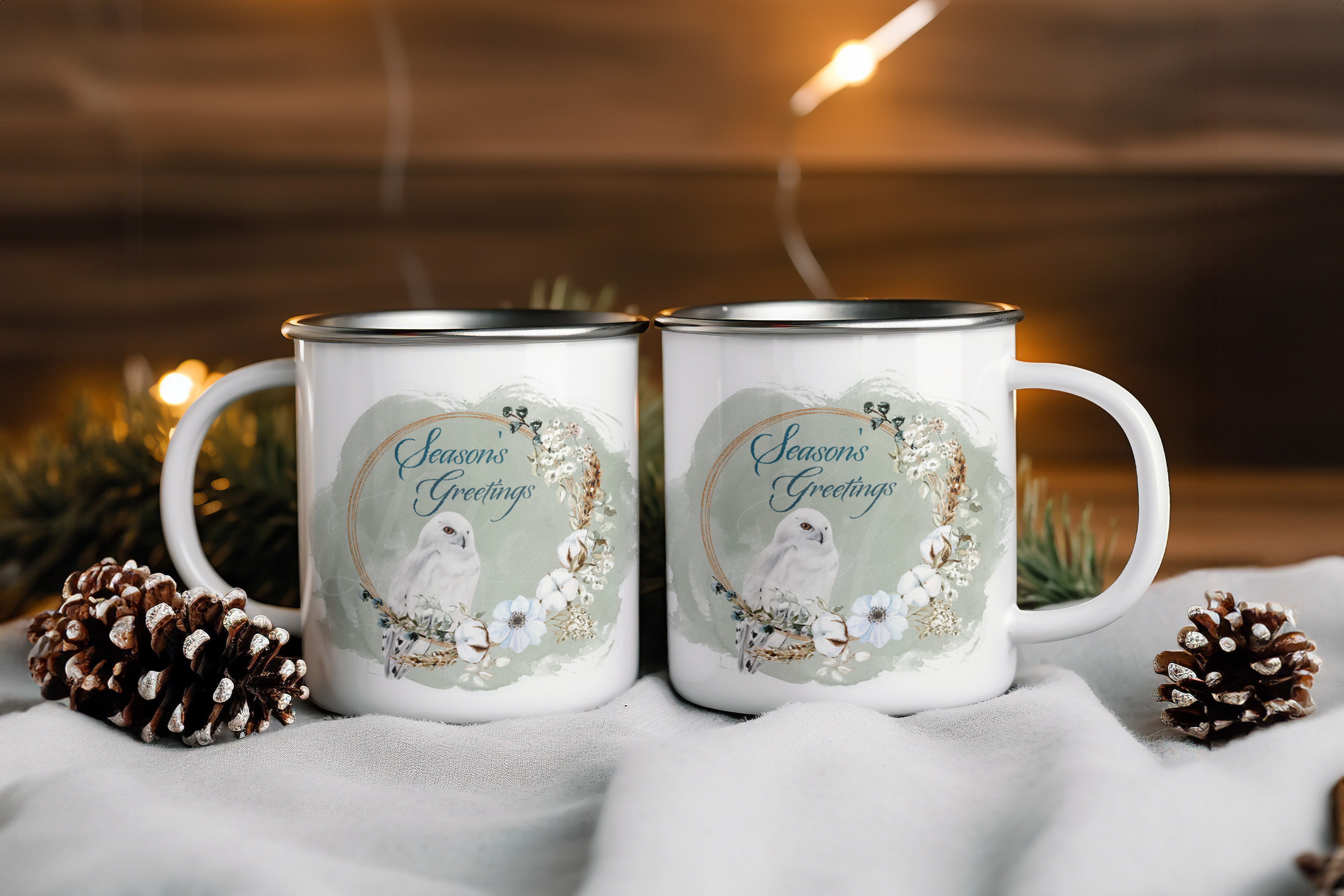 Christmas Owl "Season's Greetings" Mug Wrap Sublimation Template, Christmas Owl PNG, S