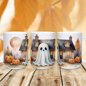 Halloween Cute Ghost Mug Wrap, Halloween Ghost Mug PNG, Sublimation Mug Design, Sublimation Wrap, Cute Ghost png, Ghost Mug Wrap, Wrap png