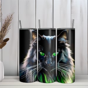 Cat Tumbler Wrap, Green Eyed Beauty, Cat PNG, Sublimation Tumbler Design, sublimation PNG, Tumbler png, Tumbler Sublimation, Seamless