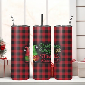Vintage style Buffalo Plaid Christmas Tumbler Wrap Sublimation Design Template, Christmas PNG, Sublimation PNG, Gnome Sublimation Wrap,
