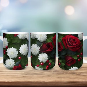 3D Christmas Mug Wrap Sublimation Design Template, Christmas Mug PNG, Sublimation Mug PNG, Sublimation Wrap, 3D Christmas Floral png, 3D Mug