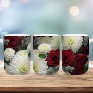3D Christmas Mug Wrap Sublimation Design Template, Christmas Mug PNG, Sublimation Mug PNG, Sublimation Wrap, 3D Christmas Floral png, 3D Mug