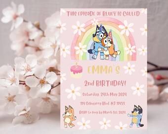 Editable Girl Bluey Birthday Invitation Template Bluey Invitation Digital Bluey Girl Invite Template Bluey Girl Party Invite, Printable BE1