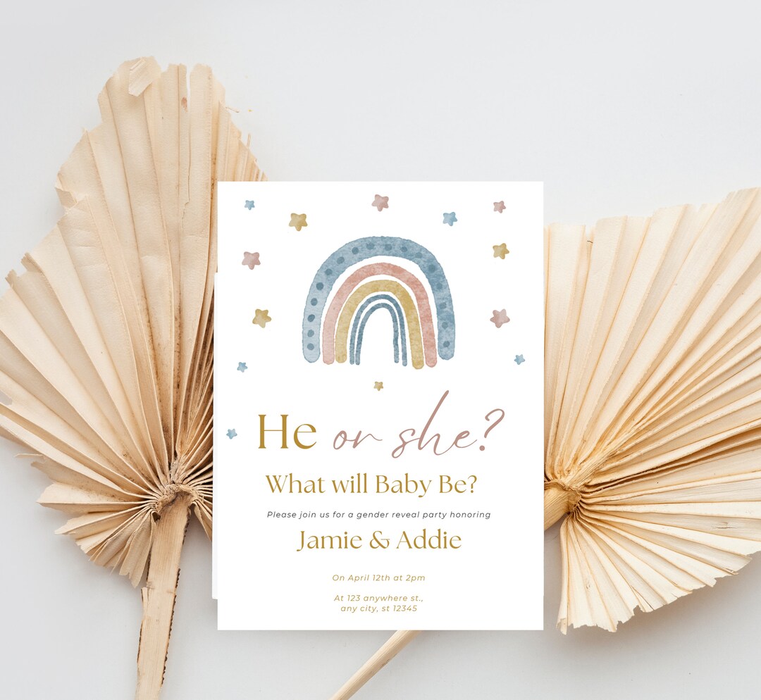 Boho Rainbow Gender Reveal Invitation Stars Gender Neutral Etsy