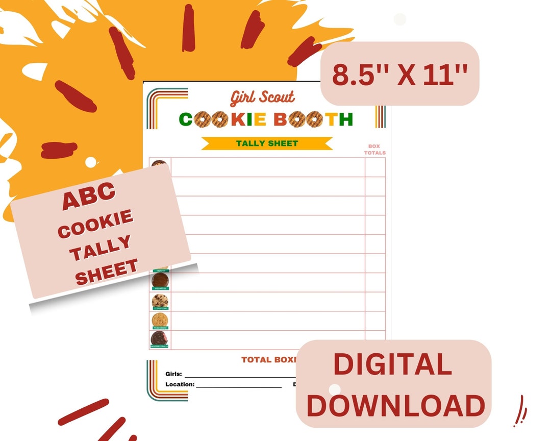 ABC Girl Scout Cookies Booth Tally Sheet Download 2023 Girl - Etsy