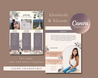 Blossom and Bloom Pricing Canva Template / Pricing guide / Canva Pricing Template / Photography