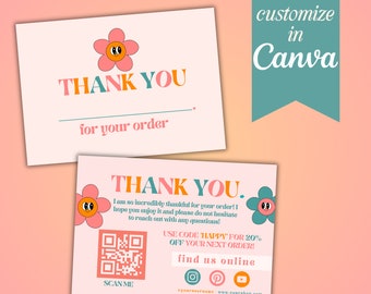 Pink Daisy Thank You Card, Edit in Canva, Canva Template, Canva Thank You Card, Editable Thank You Card, Small Business Thank You Card