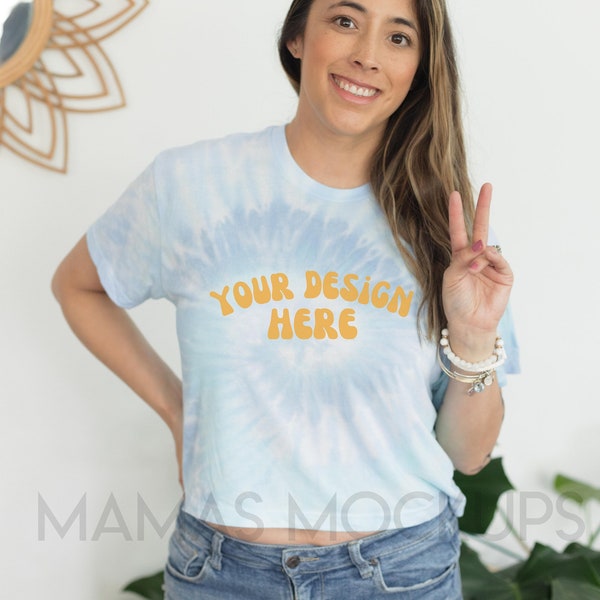 Colortone - Women's Tie-Dyed Crop T-Shirt - 1050 Crop Top Mockup Lagoon 1050 Mockup Colortone 1050 Crop Mockup Festival Tie-Dye Mockup