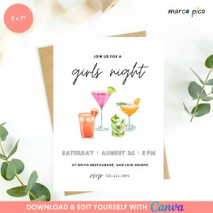 Plantilla de invitación de Noche de Chicas, Tarjeta de invitación editable de Noche de Chicas, Invitación a fiesta de Noche de Chicas