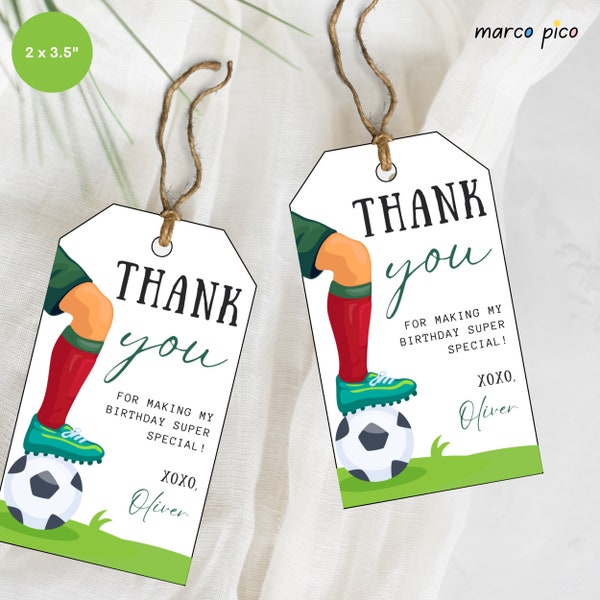 Soccer themed Party Favors Tags, Football Birthday Thank You Label, Soccer Birthday Party Gift Thank You Tag