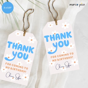 Blue Dog inspired Party Favors Tags, Flower themed Birthday Thank You Label, Birthday Party Gift Thank You Tag