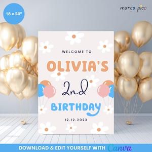 Blue Dog inspired Birthday Welcome Sign Template, Editable Gender Neutral Party Welcome Sign, Printable Birthday Welcome Sign