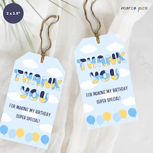 Blue Dog inspired Blue Party Favors Tags, Birthday Thank You Label, Birthday Party Gift Thank You Tag