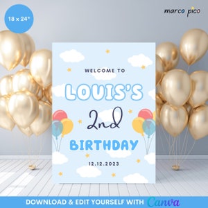 Blue Dog inspired Birthday Welcome Sign Template, Editable Birthday Party Welcome Sign, Printable Birthday Welcome Sign