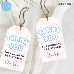 Blue Dog inspired Party Favors Tags, Blue Dog Girly Birthday Thank You Label, Blue Dog themed Birthday Party Gift Thank You Tag